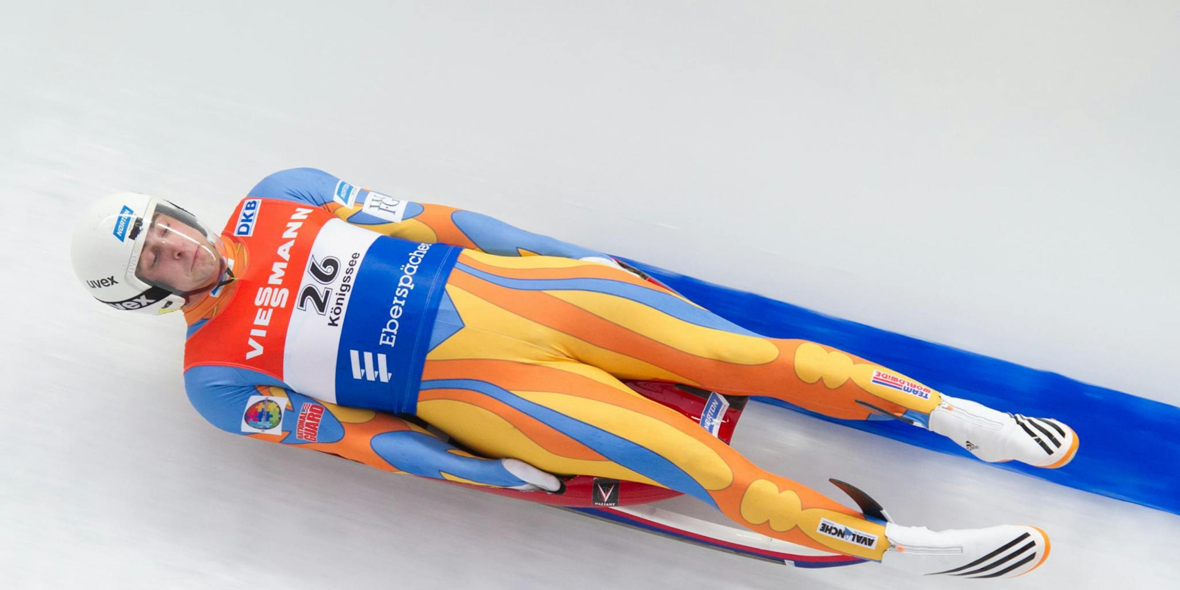 Chris Mazdzer competing in Luge