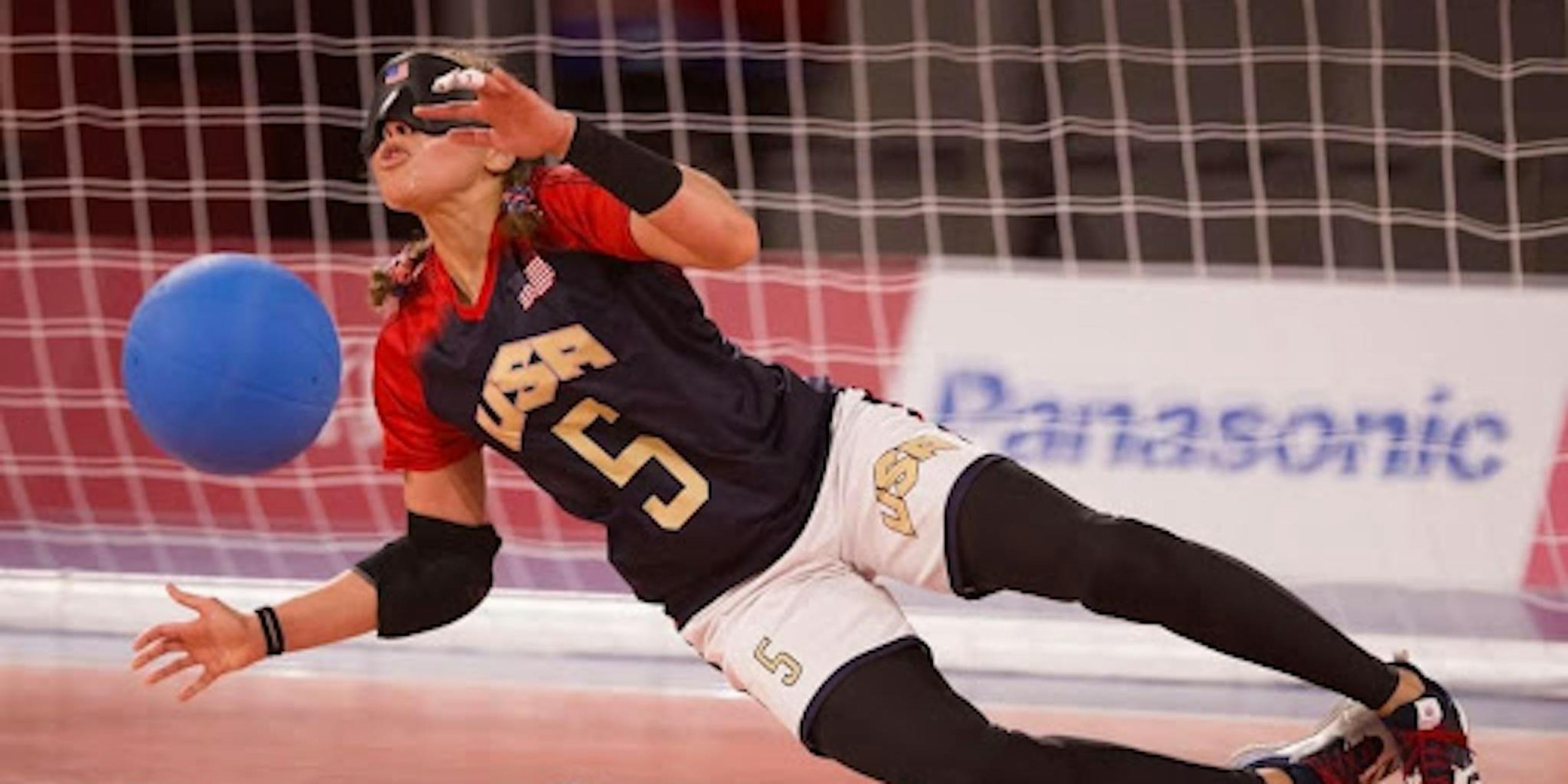 Amanda Dennis competing in Goalball