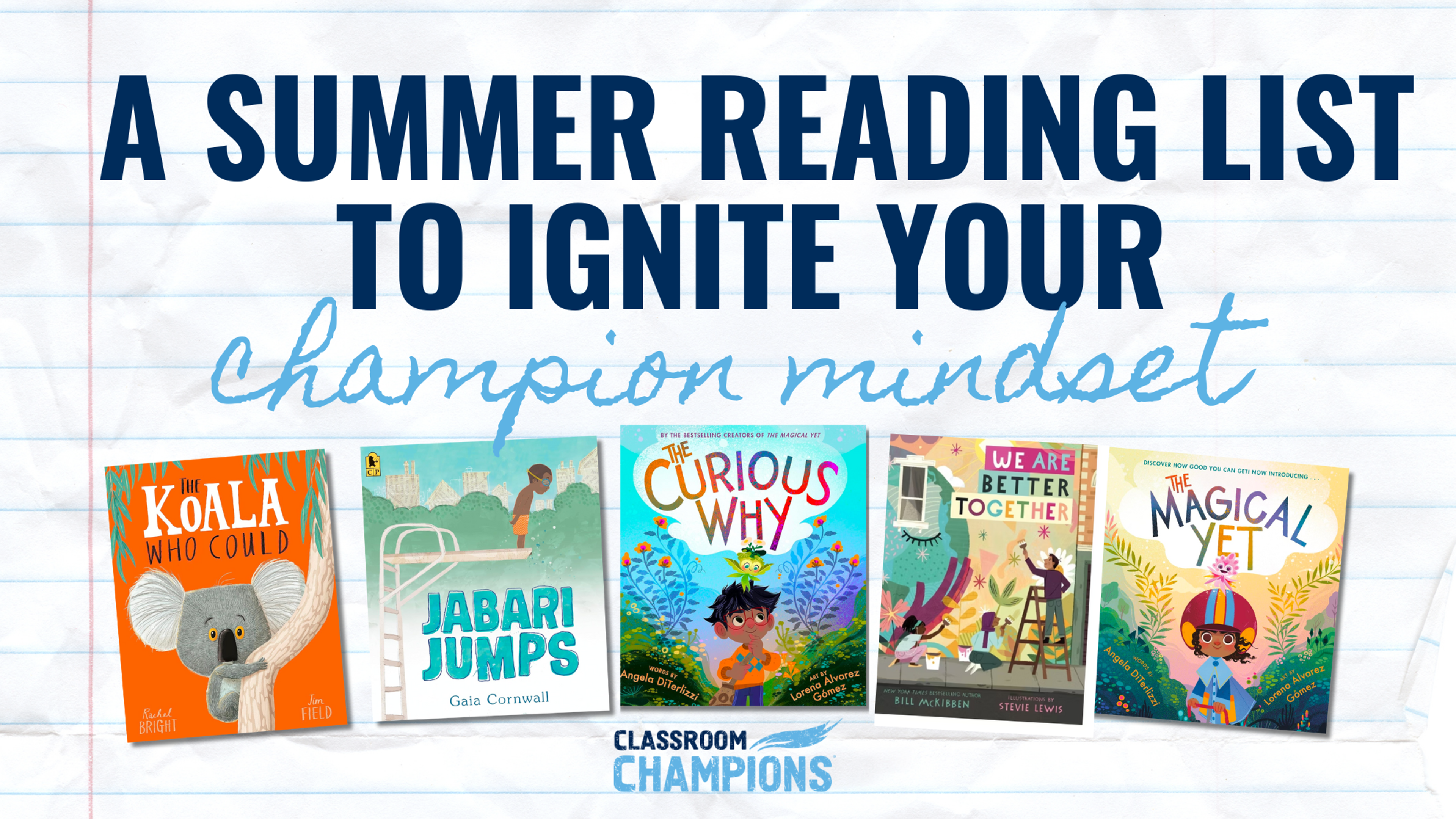 Summer reading list to ignite your champion mindset, featuring five children's books including The Koala Who Could and Jabari Jumps.