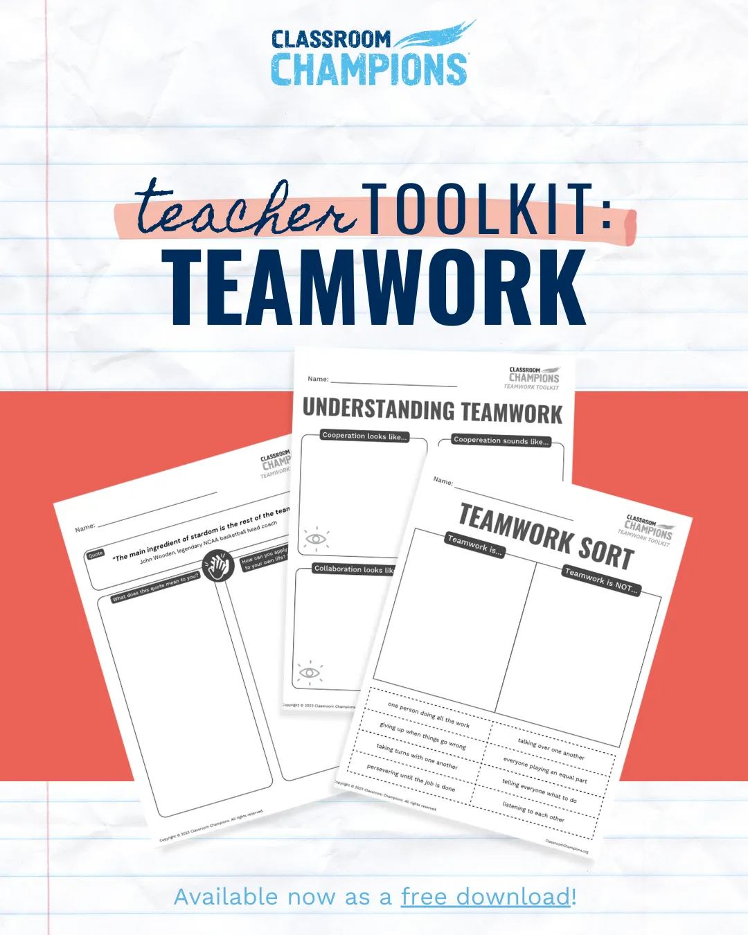 Classroom Champions Teacher Toolkit: Teamwork, a free downloadable set of worksheets on cooperation and teamwork.