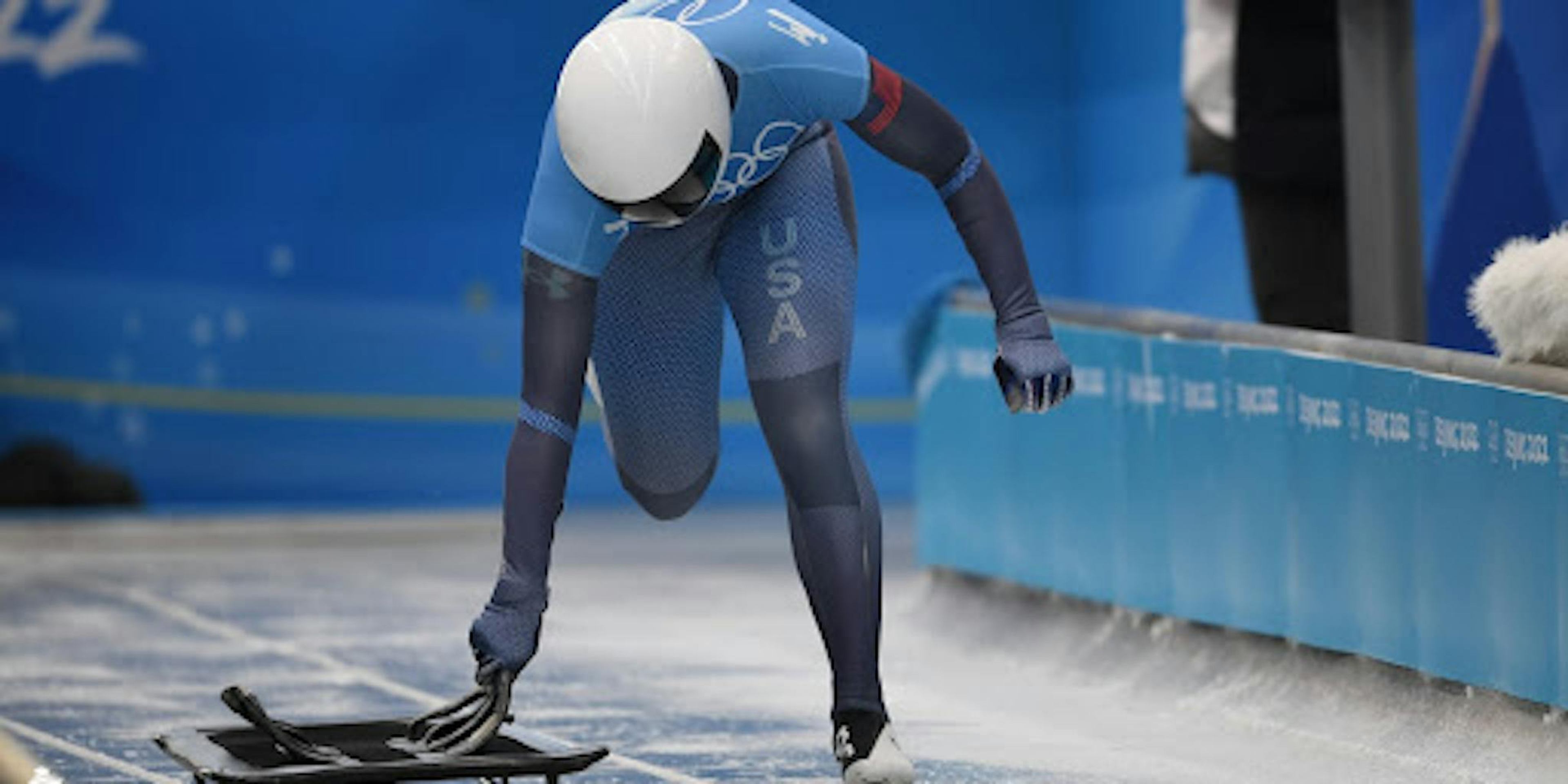 Kelly Curtis competing in Skeleton