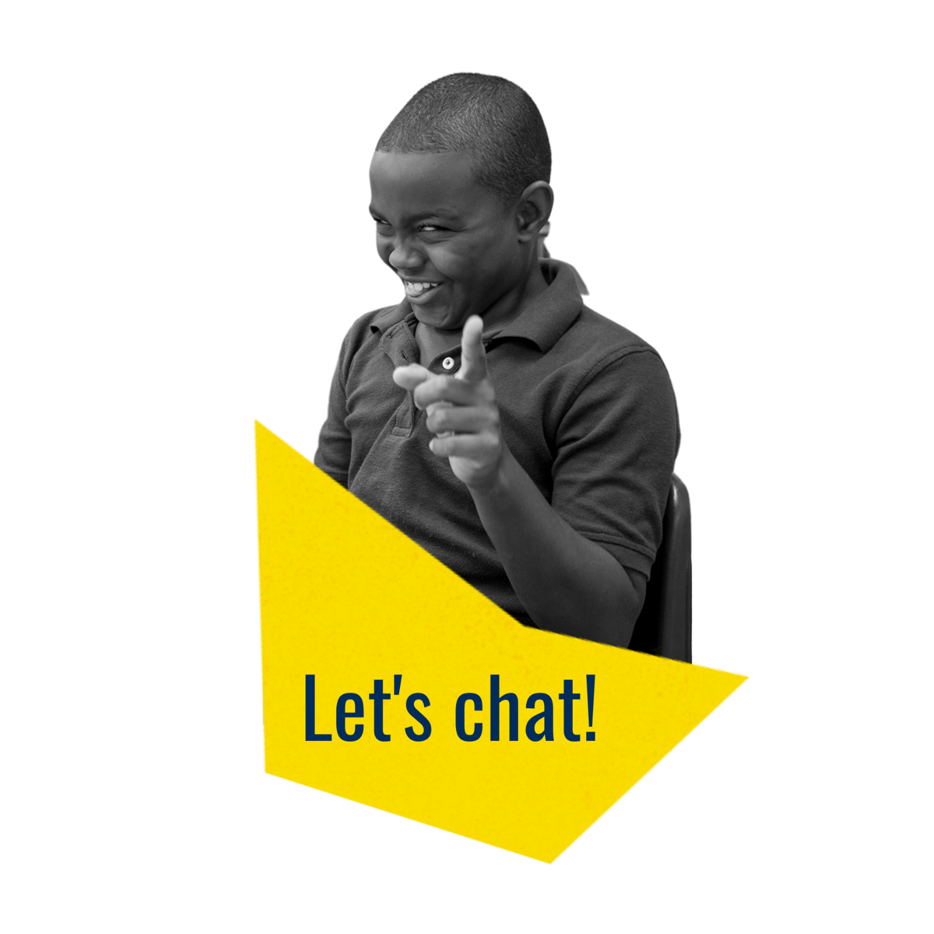 Boy pointing with the text "Let's Chat!"