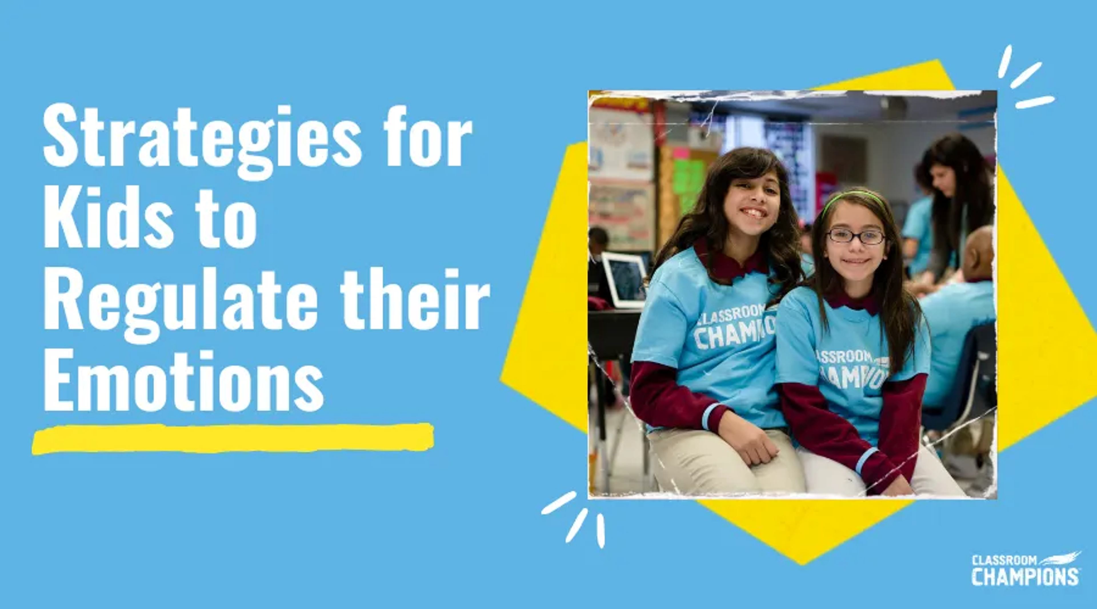 Two students in Classroom Champions shirts smile together in their classroom.