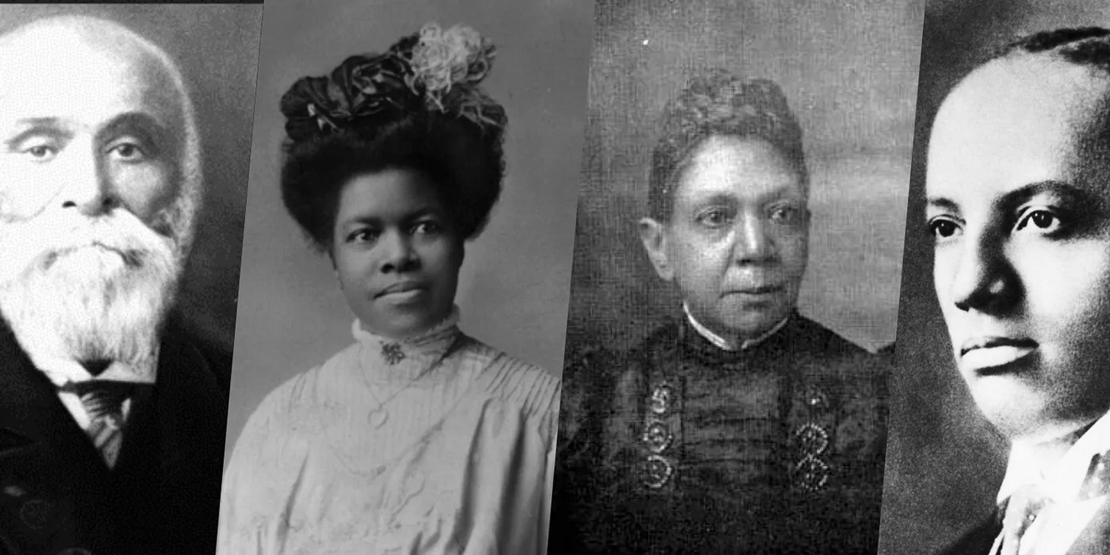 Historical portrait photographs of four Black educators and leaders from the 19th and early 20th centuries.