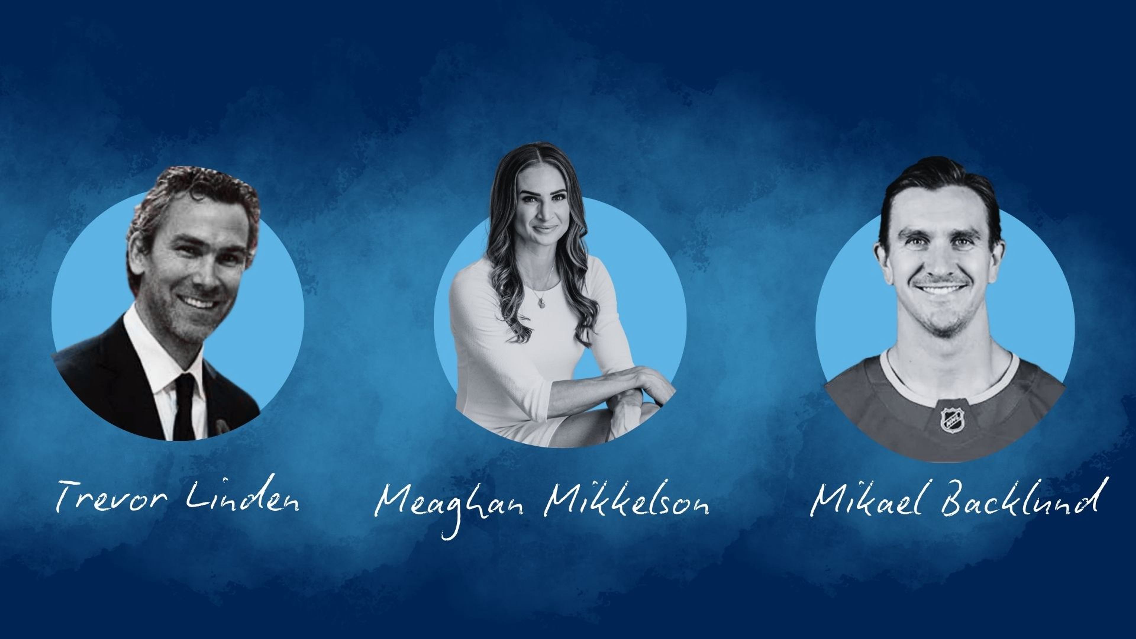 Classroom Champions mentors Trevor Linden, Meaghan Mikkelson, and Mikael Backlund