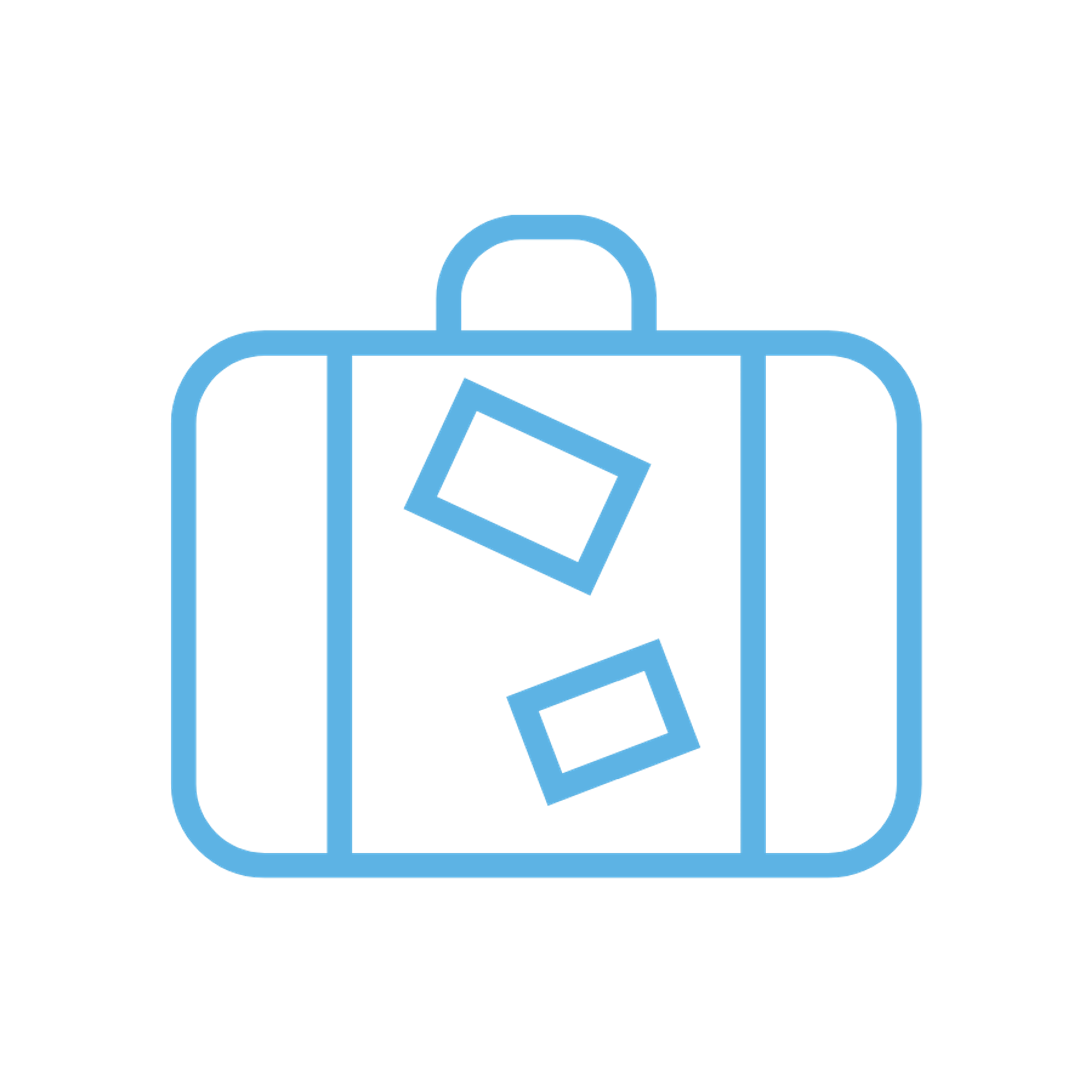 Suitcase with travel stickers, outlined in blue