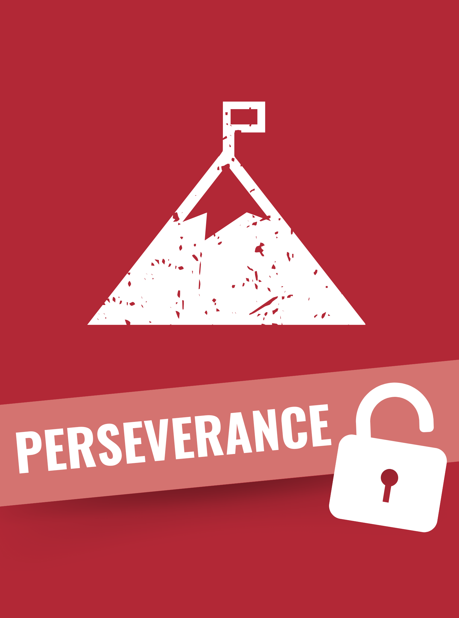 Perseverance-themed toolkit cover with a mountain flag icon and an unlocked padlock.