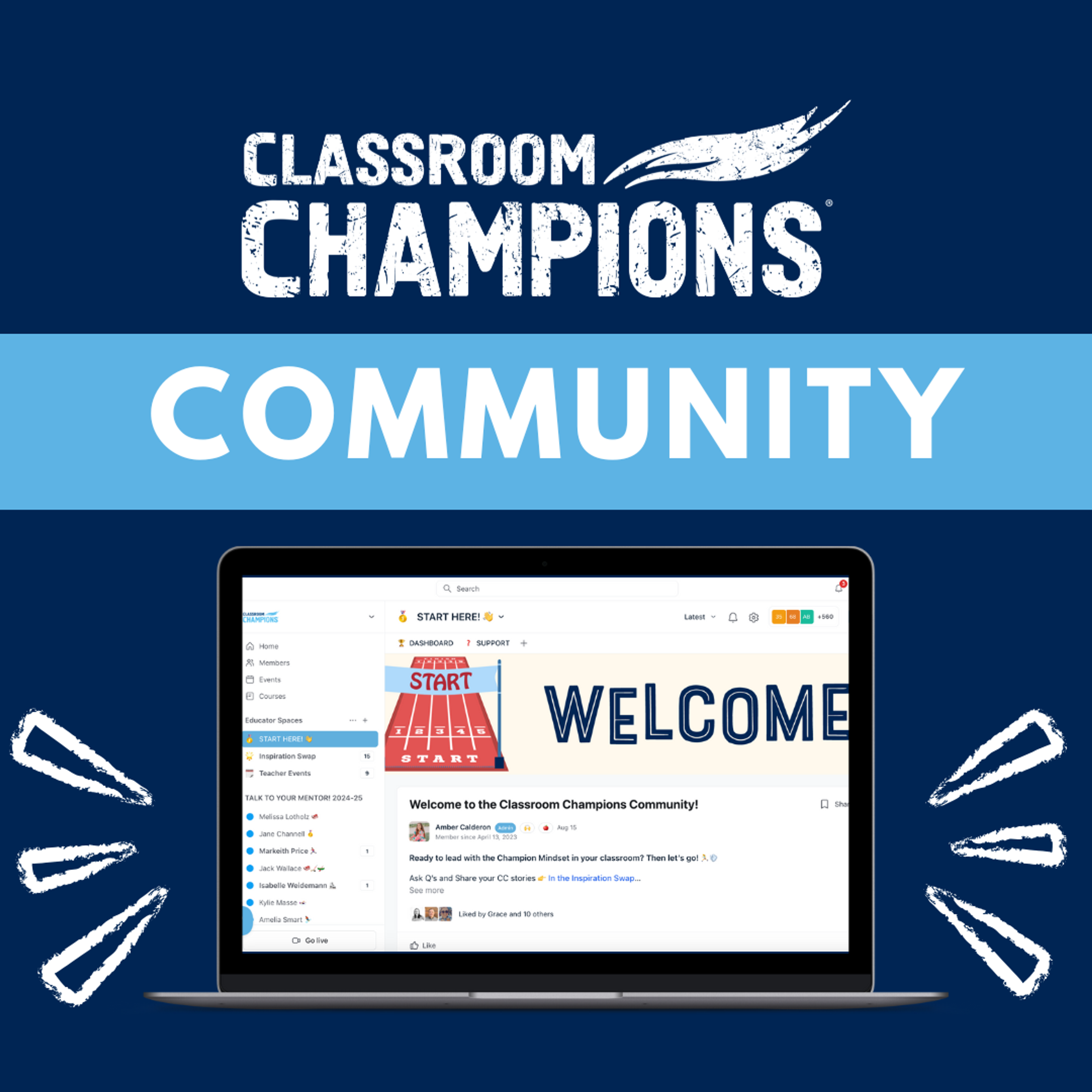 Classroom Champions online community dashboard welcoming educators to connect and share ideas.