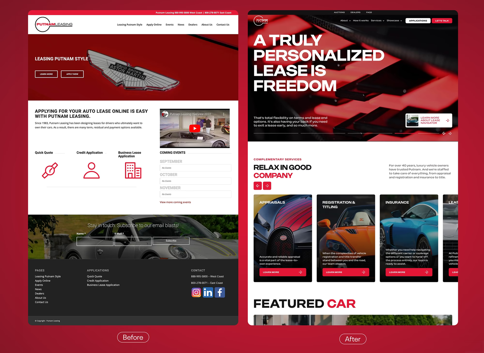Putnam Leasing website before and after