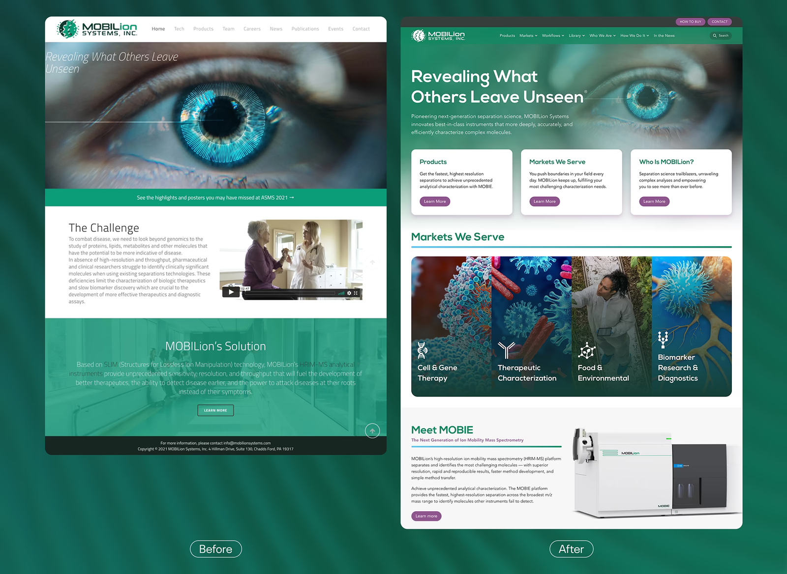 MOBILion Systems website before and after