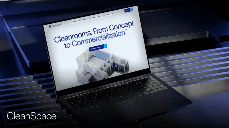 Animated showcase of the CleanSpace website and its scrolling cleanroom renderings.