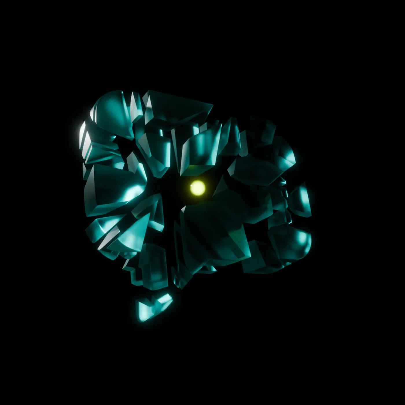 Abstract teal forms surrounding a luminous core