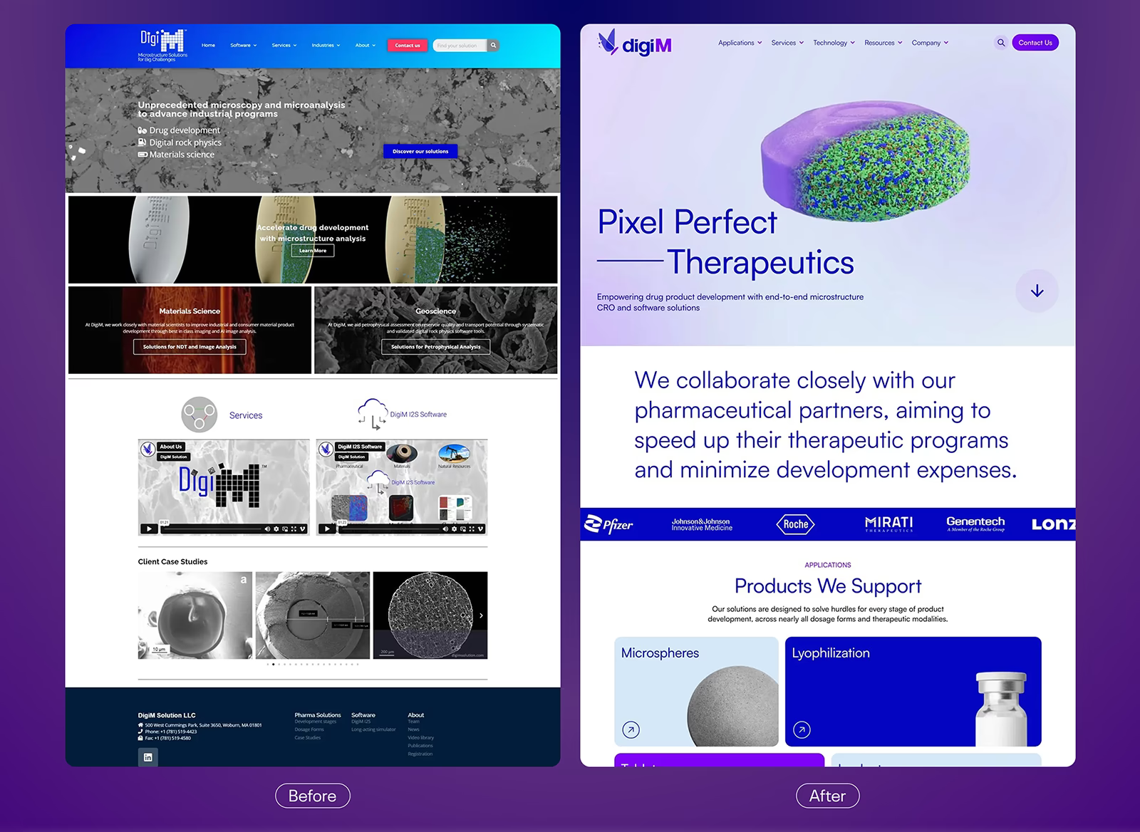 DigiM Solution website before and after