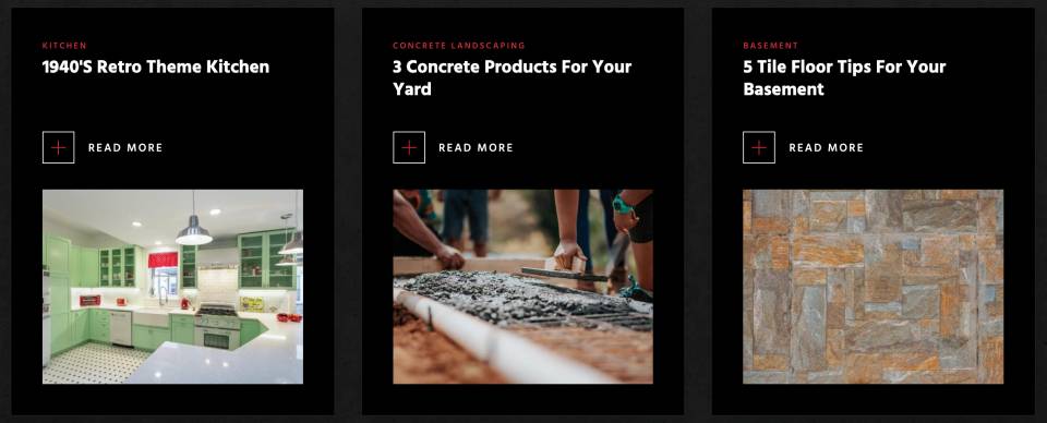 Screenshot of Affordable Concrete blog cards showing relevant article images added as part of the SEO strategy.