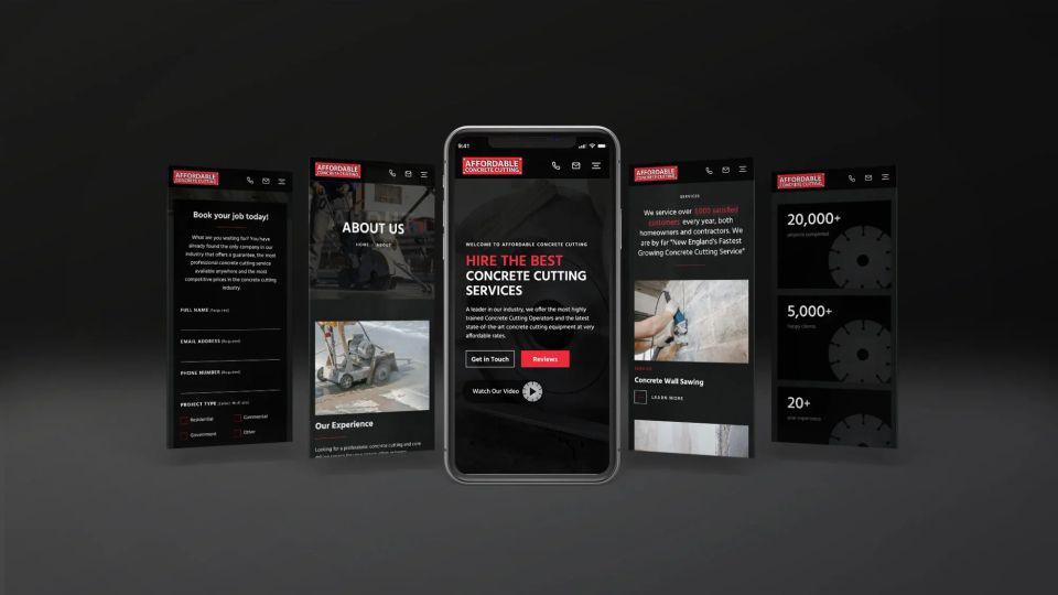 Affordable Concrete responsive website design showing mobile-friendly pages created to improve user experience and SEO.