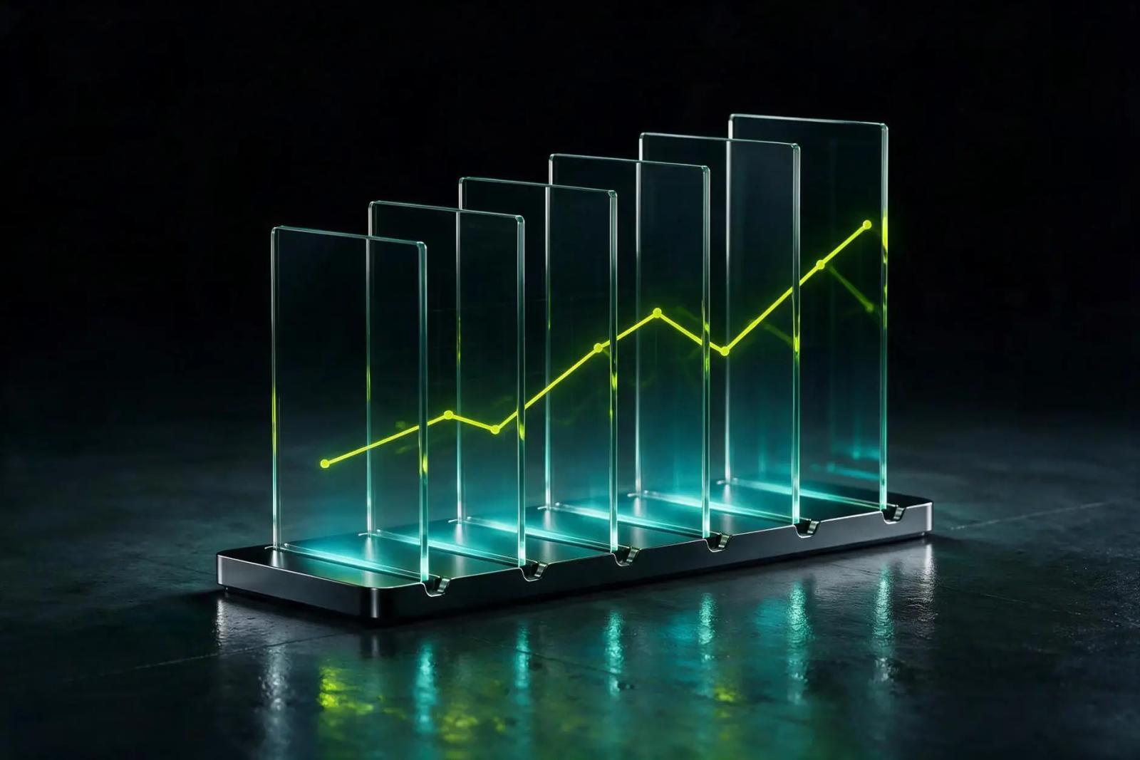Rising glass chart with Scaler lime growth line