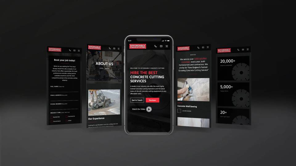 Affordable Concrete responsive website design showing mobile-friendly pages created to improve user experience and SEO.