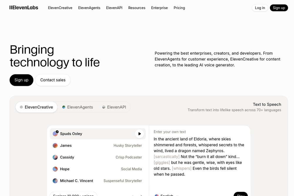 Screenshot of ElevenLabs