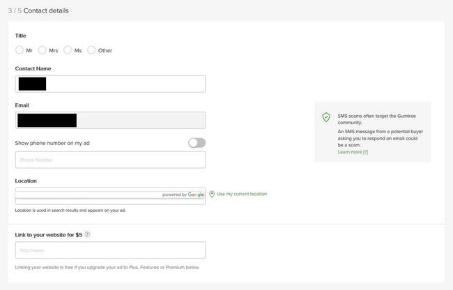 Gumtree provide contact details page