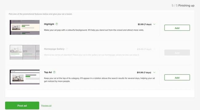 Gumtree promotional features page