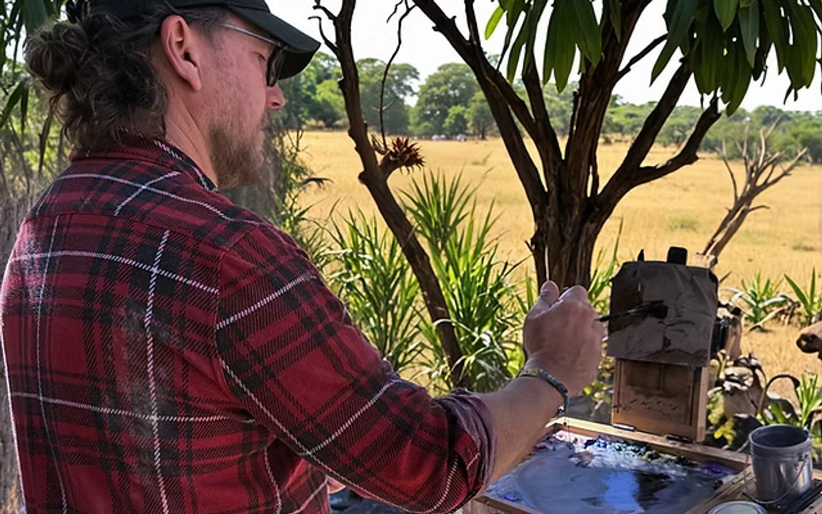 Jeremy Lipking painting outdoors during a previous Workshops in Africa journey