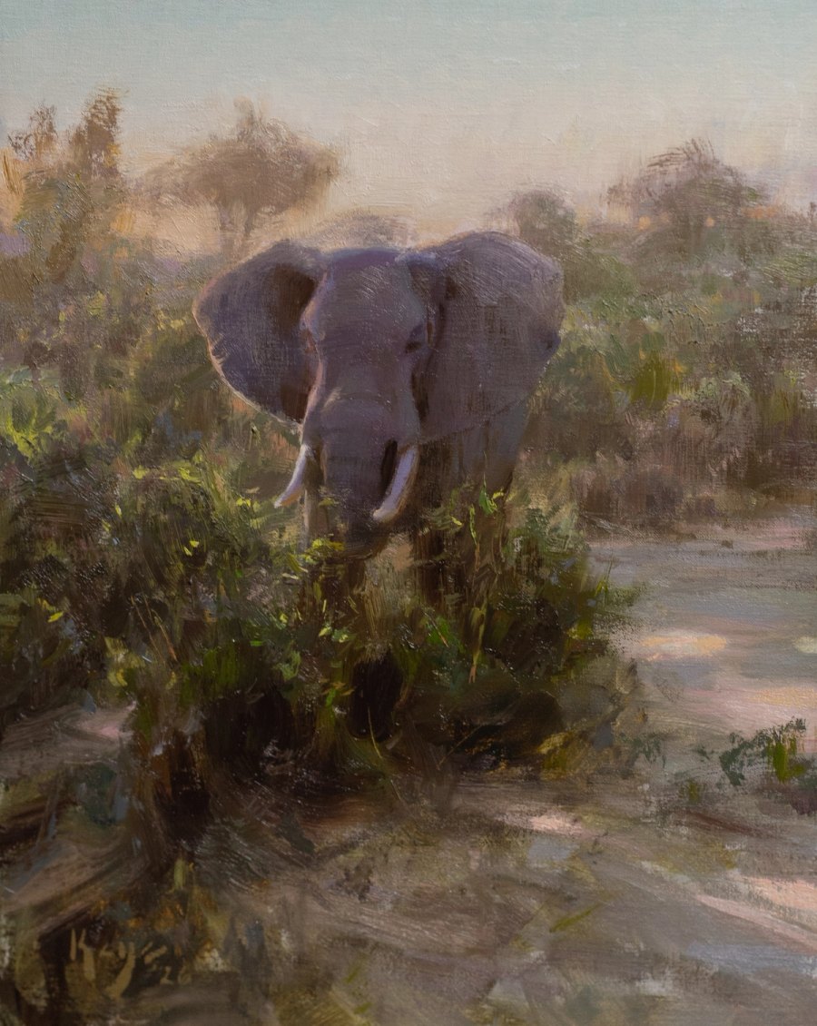 An expressive elephant painting created from the African landscape