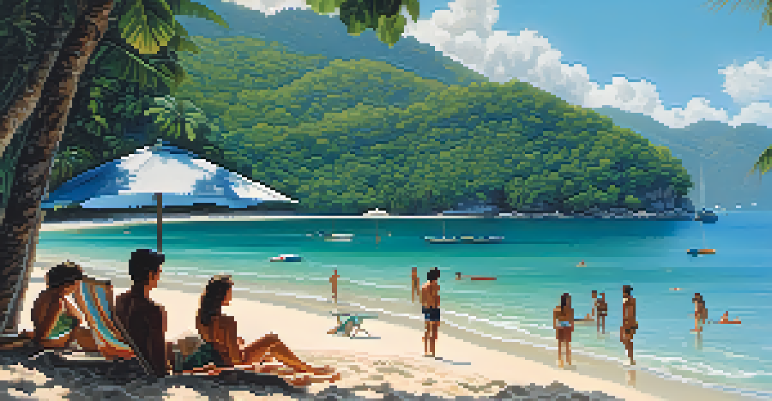 A beautiful view of Lopes Mendes Beach on Ilha Grande, with white sand, blue waters, and tropical forests in the background.