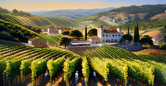 A scenic view of Vale dos Vinhedos with grapevines and visitors enjoying wine tastings during a festival.