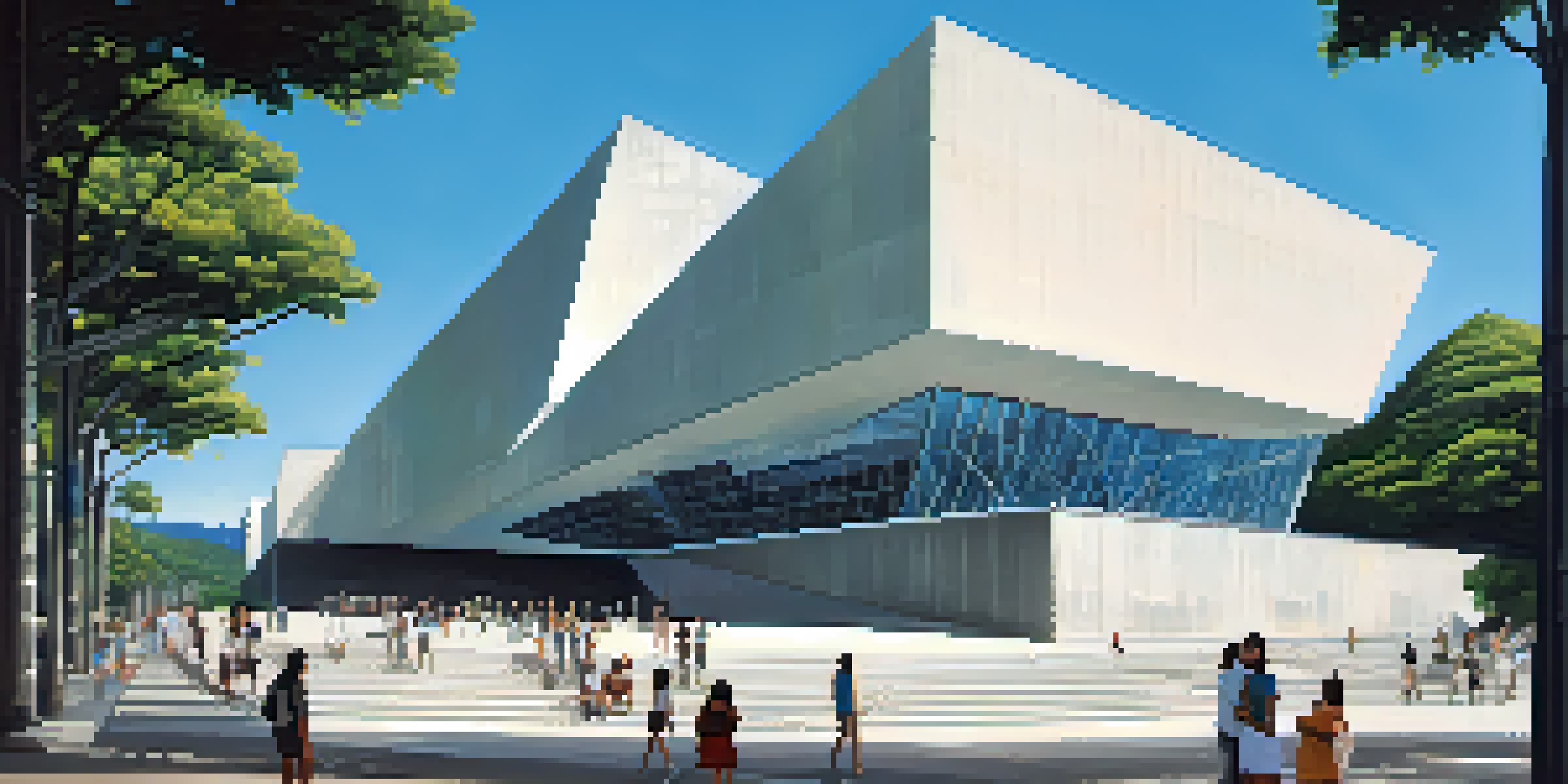 A view of the Museu de Arte de São Paulo with its modern architecture and busy street below.