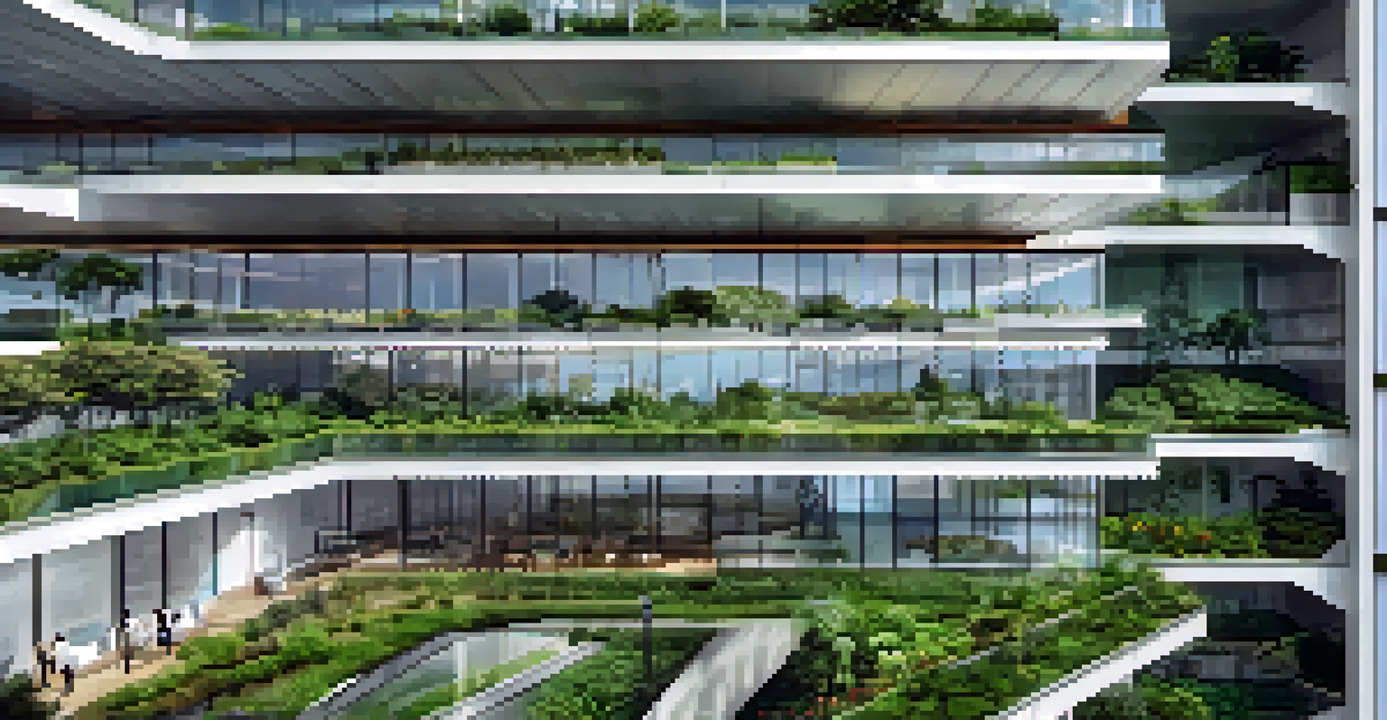 The Edifício PISO in São Paulo, showcasing modern architecture with green roofs and glass windows, harmonizing with nature.