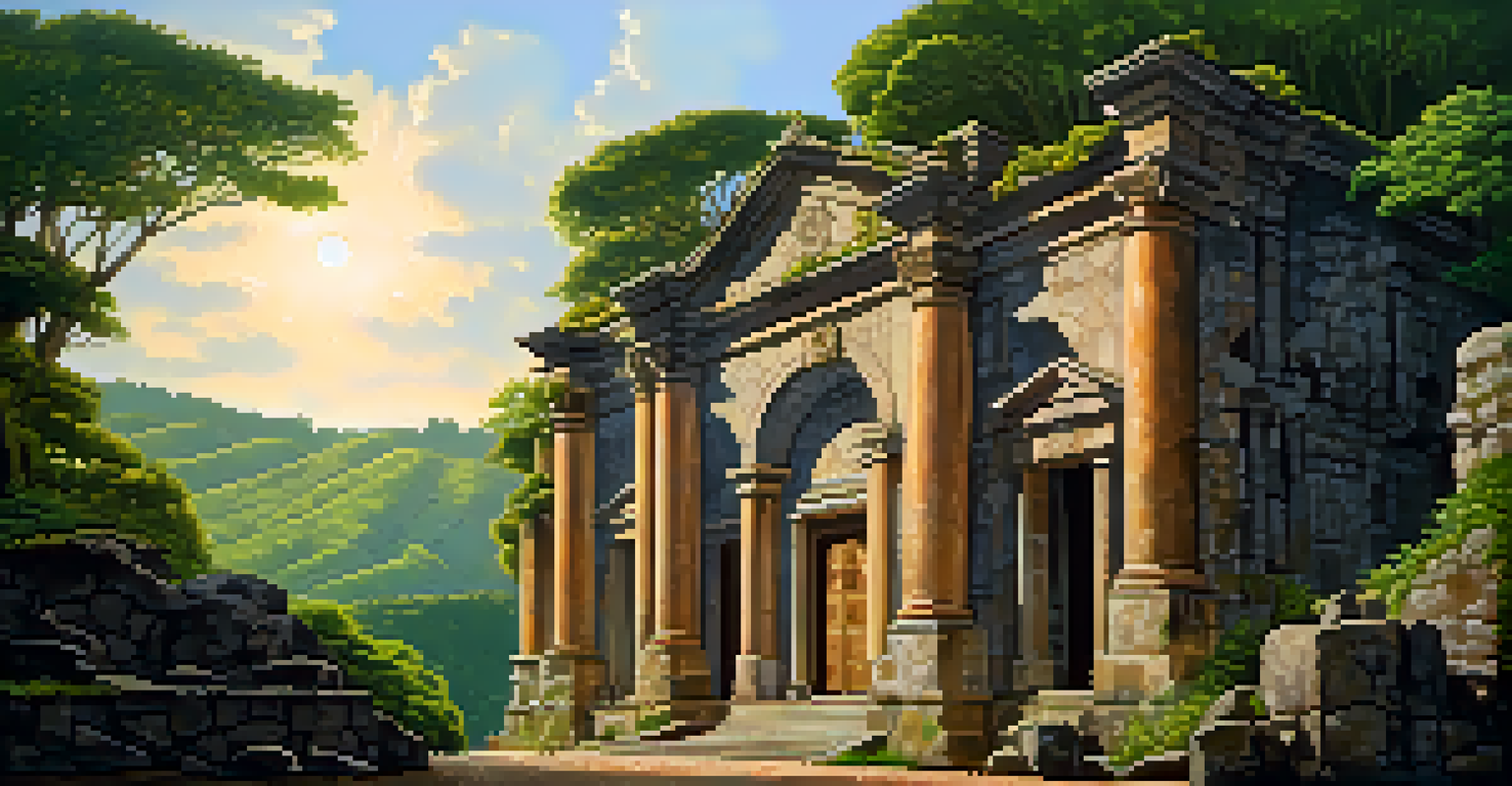 The historical ruins of São Miguel das Missões, showcasing the intricate stonework of an old church amidst lush greenery.