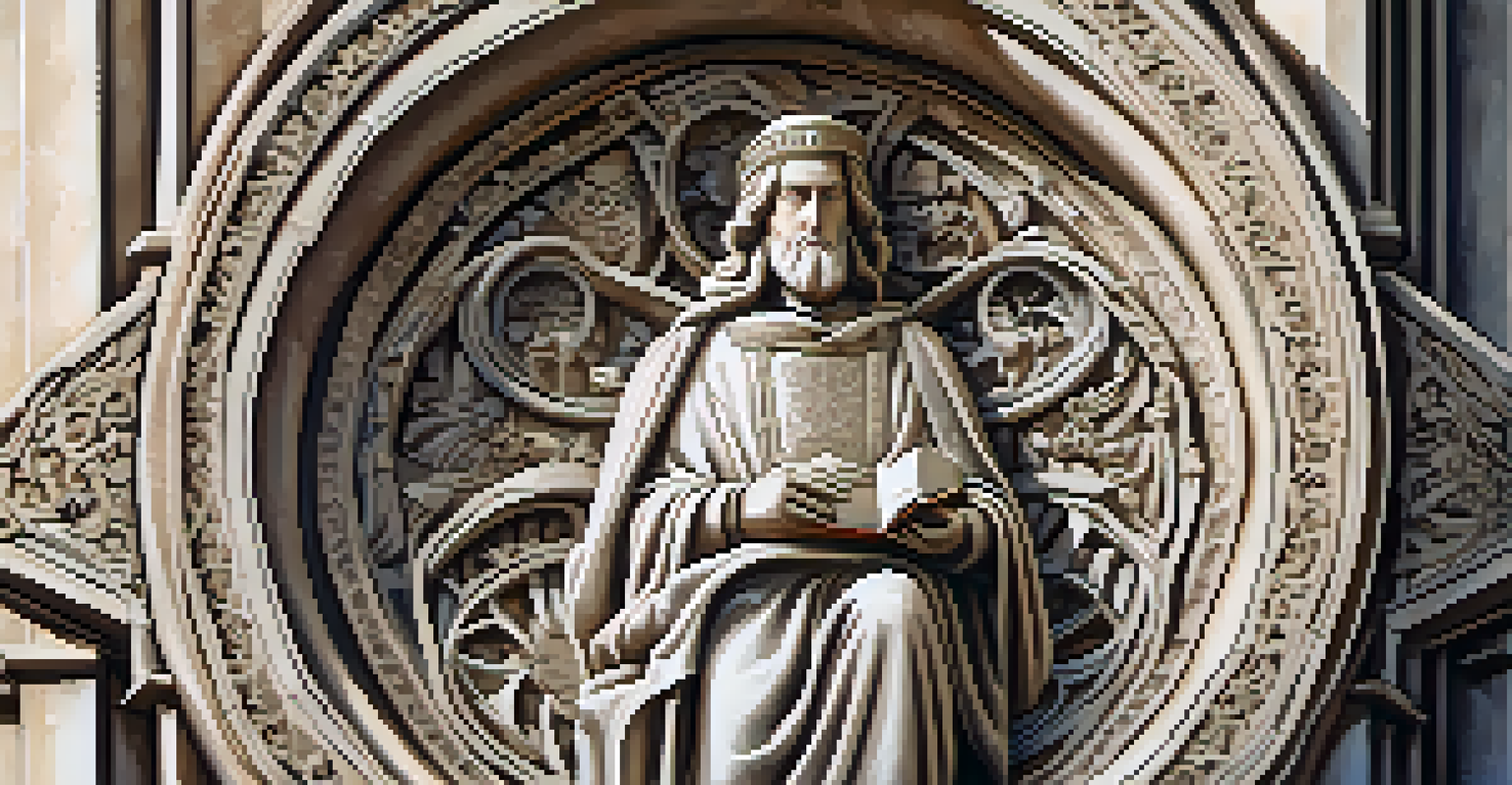 A close-up view of an intricate stone carving on São Paulo's Cathedral façade, showcasing detailed Gothic elements and craftsmanship.