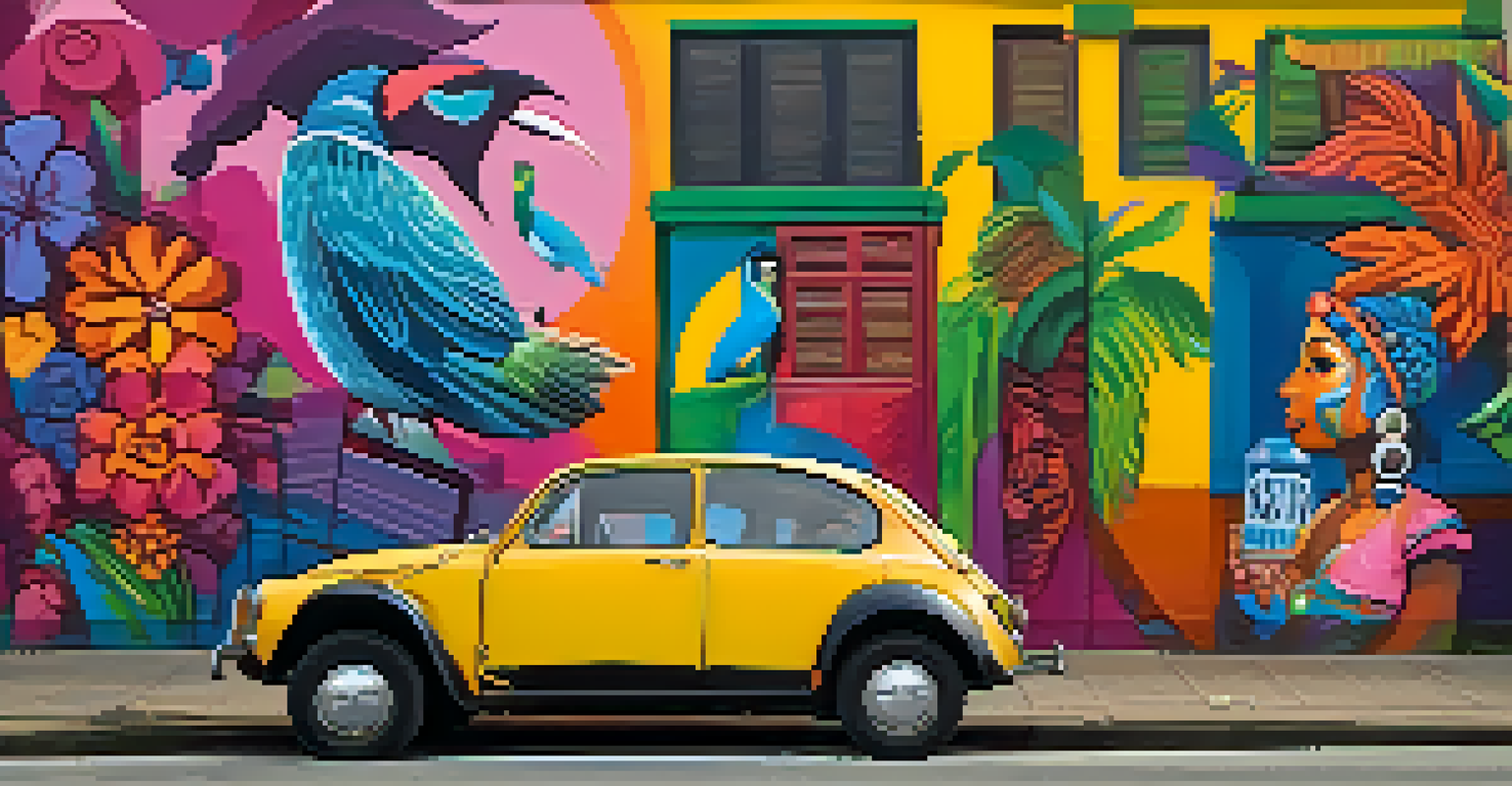 A colorful mural of a modern Brazilian folkloric character, blending traditional and contemporary art styles on an urban wall.