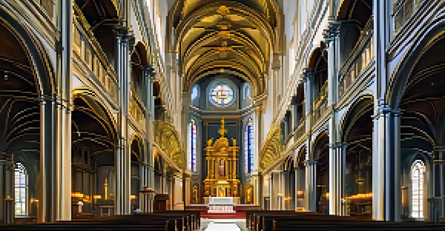 The interior of the Church of Santa Teresa in Salvador, showcasing its baroque architecture with ornate decorations and beautiful light from stained glass windows.