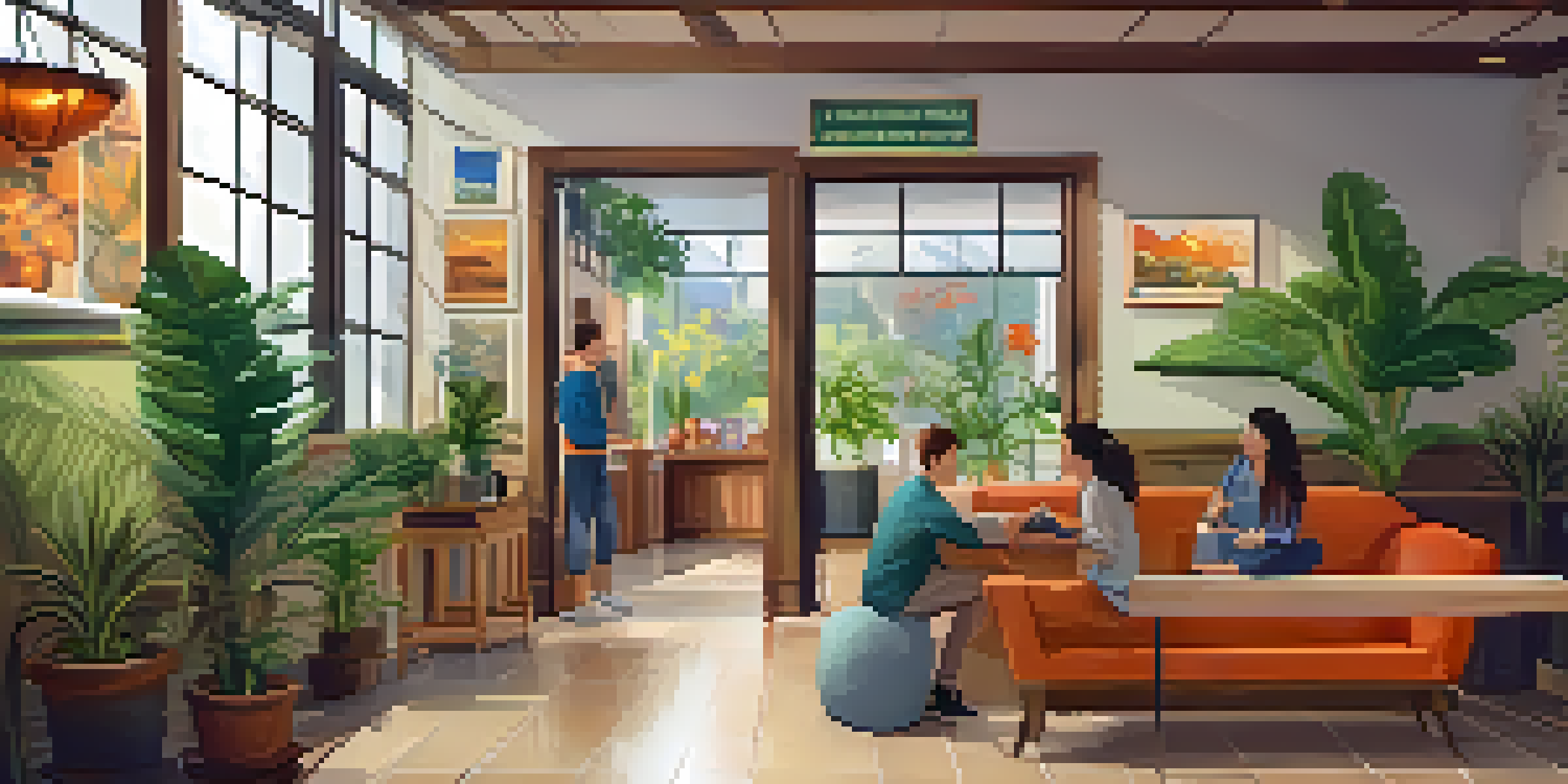 A welcoming hostel reception with friendly staff and vibrant decor, showcasing a safe atmosphere for travelers.