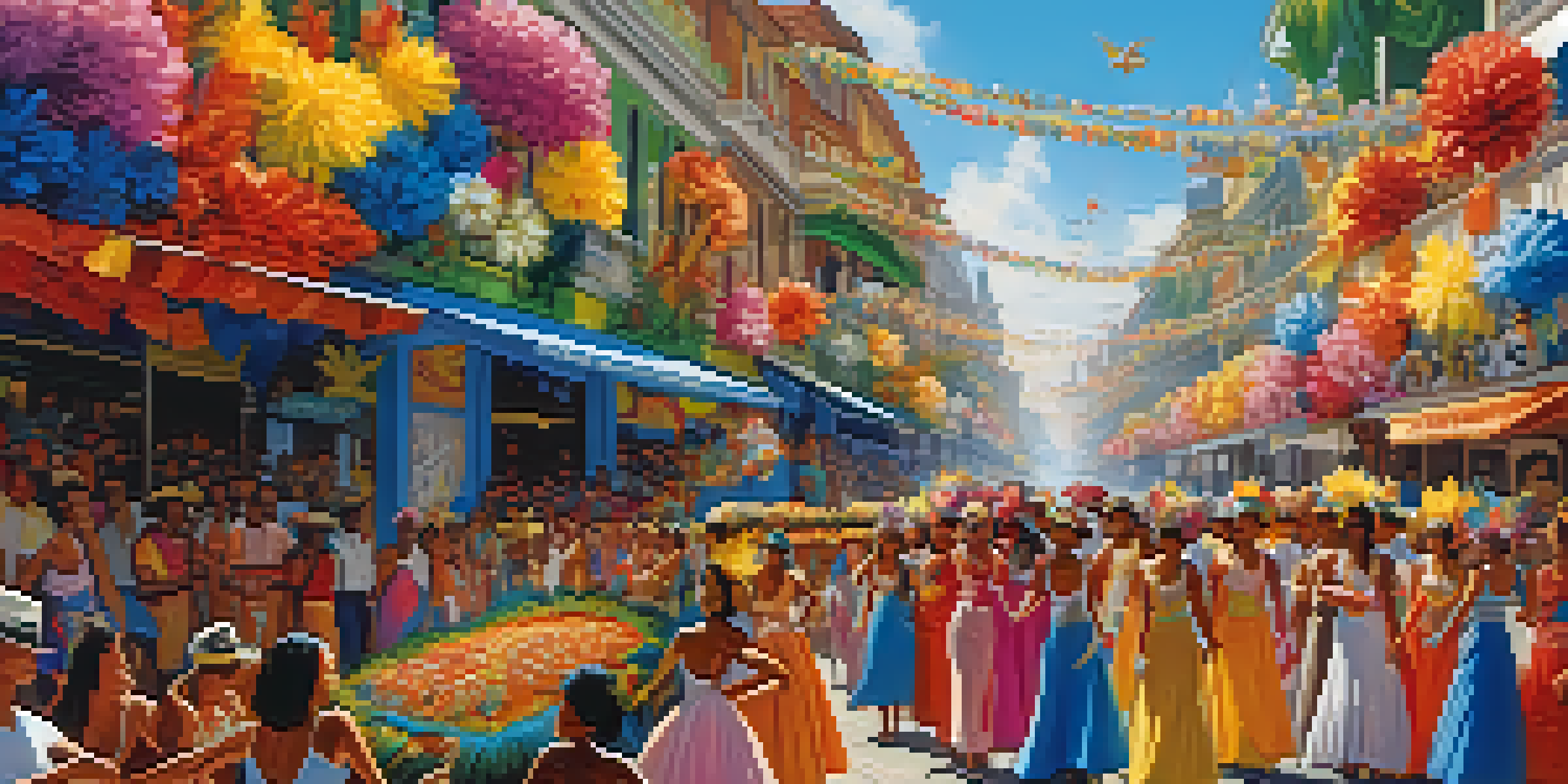 A lively Carnival celebration in Brazil with dancers in colorful costumes and vibrant floats.