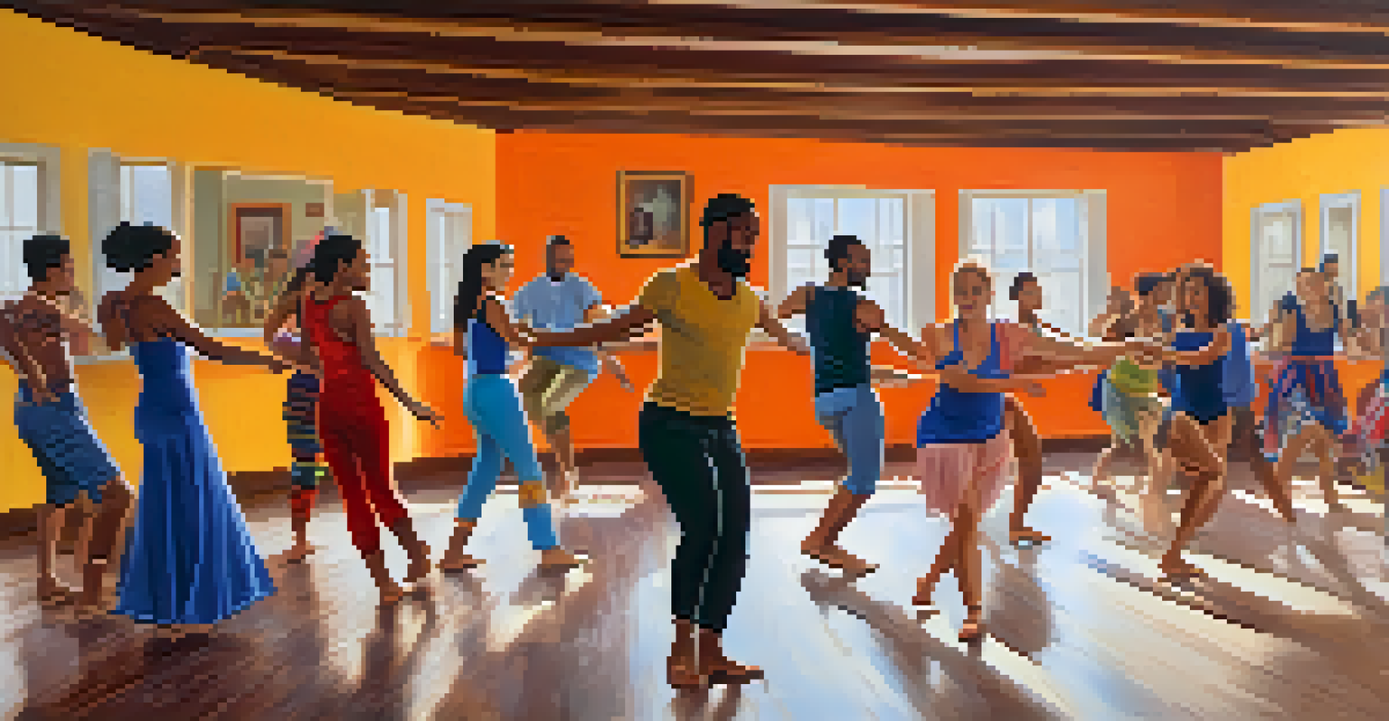 A Forró dance class in a studio, featuring diverse dancers practicing under an instructor's guidance.