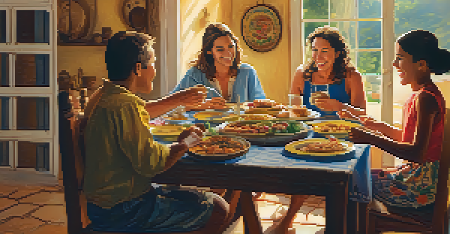 A family enjoying a meal together around a table filled with traditional Minas Gerais cuisine.
