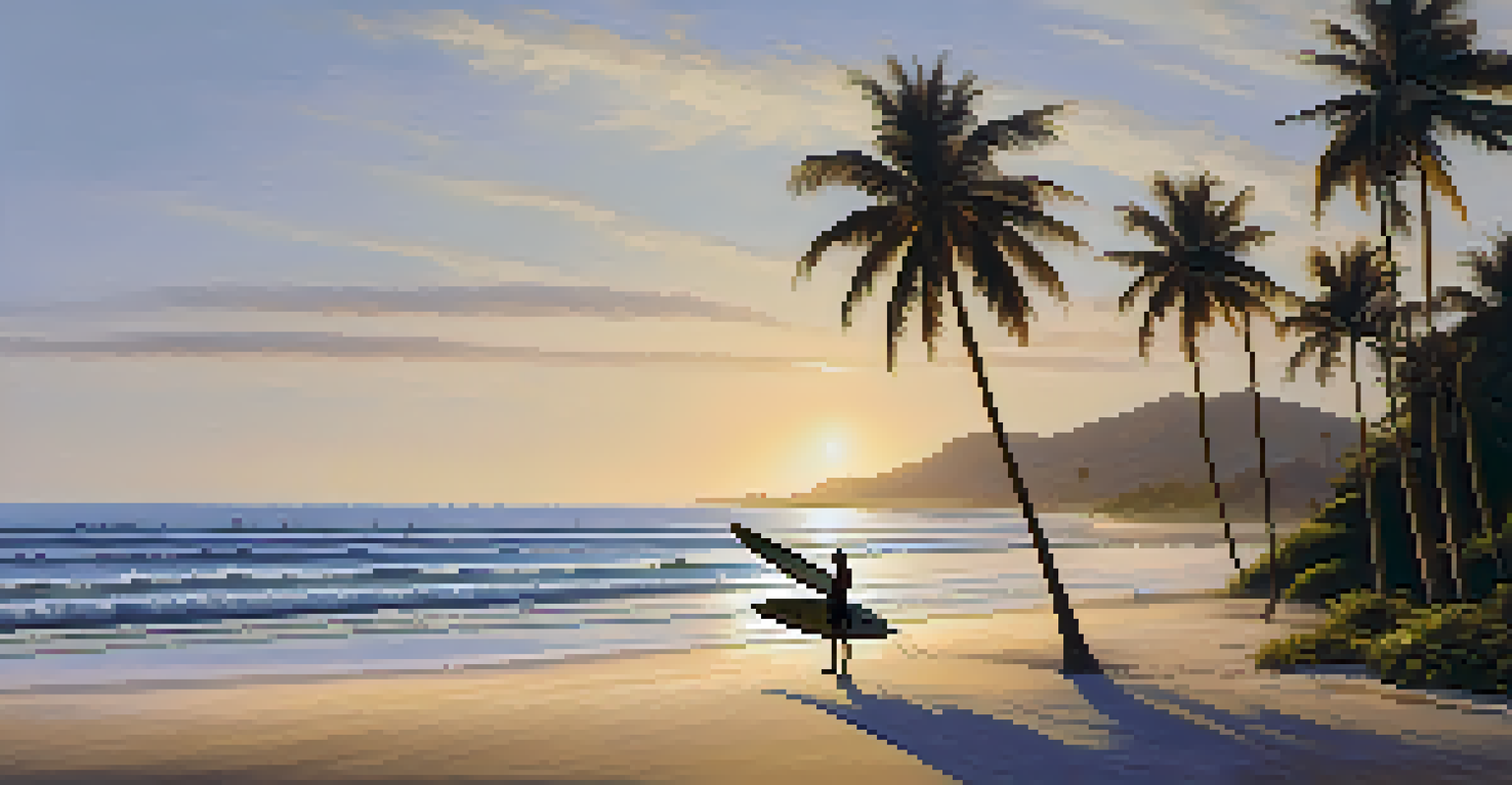 A peaceful morning at Praia da Barra Grande with a surfer and golden light.