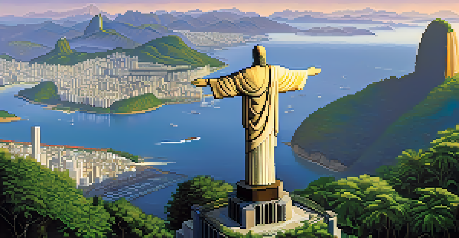 The Christ the Redeemer statue overlooking Rio de Janeiro, with a panoramic view of the city and mountains.