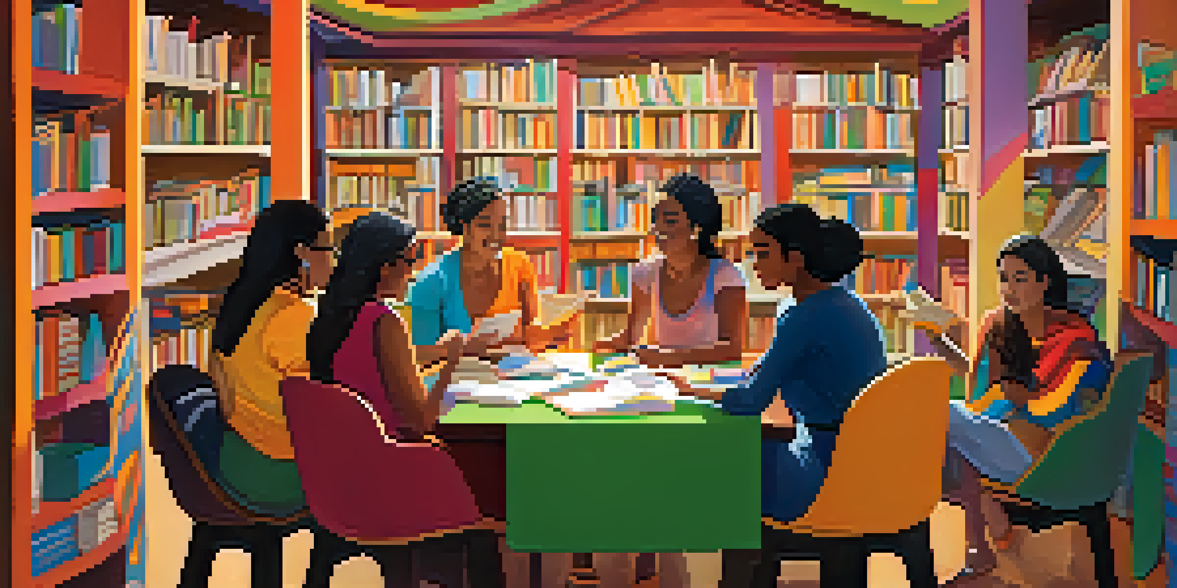 A lively Brazilian literary festival with female authors interacting with an audience, surrounded by colorful decorations and books.