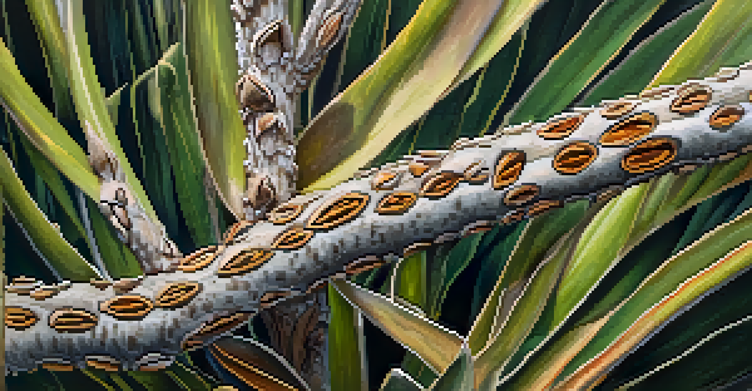 A close-up view of a resilient plant from the Brazilian Cerrado with detailed bark and seeds, set against a softly blurred background.