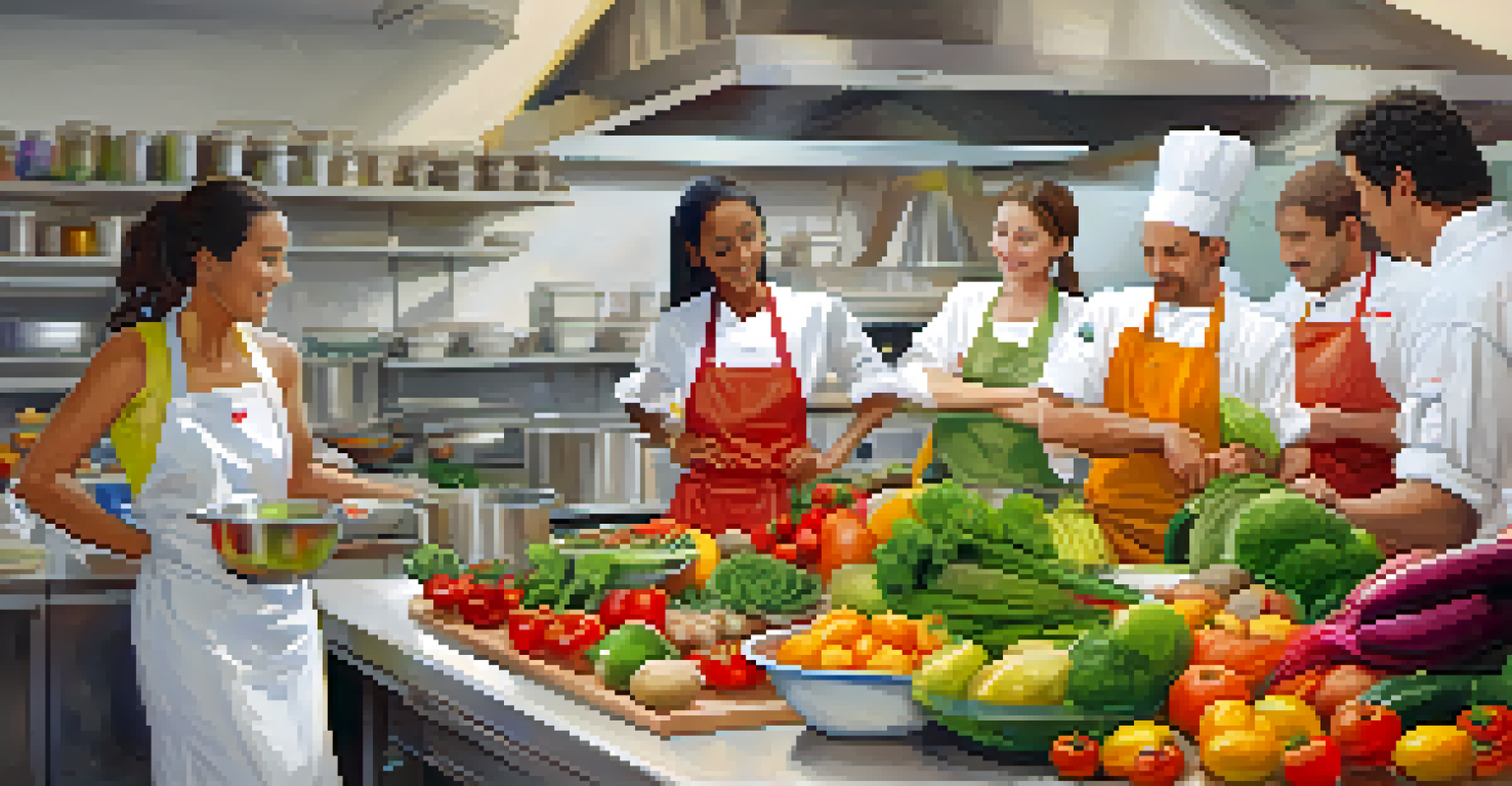 A culinary workshop in a wellness center in Brazil, featuring fresh produce and an engaged chef with participants.