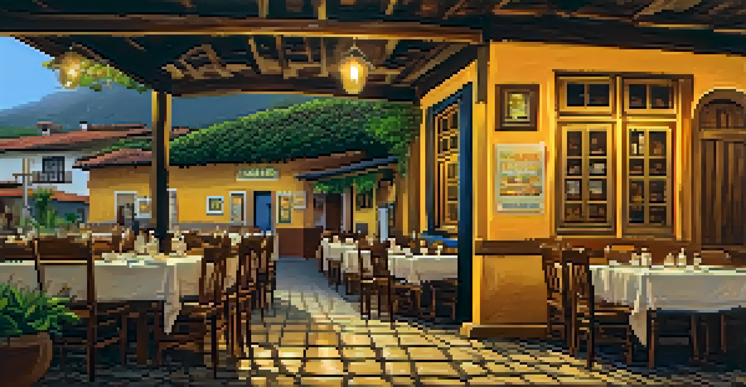 A cozy restaurant in Ouro Preto serving traditional Minas Gerais cuisine, featuring rustic decor and colorful dishes.
