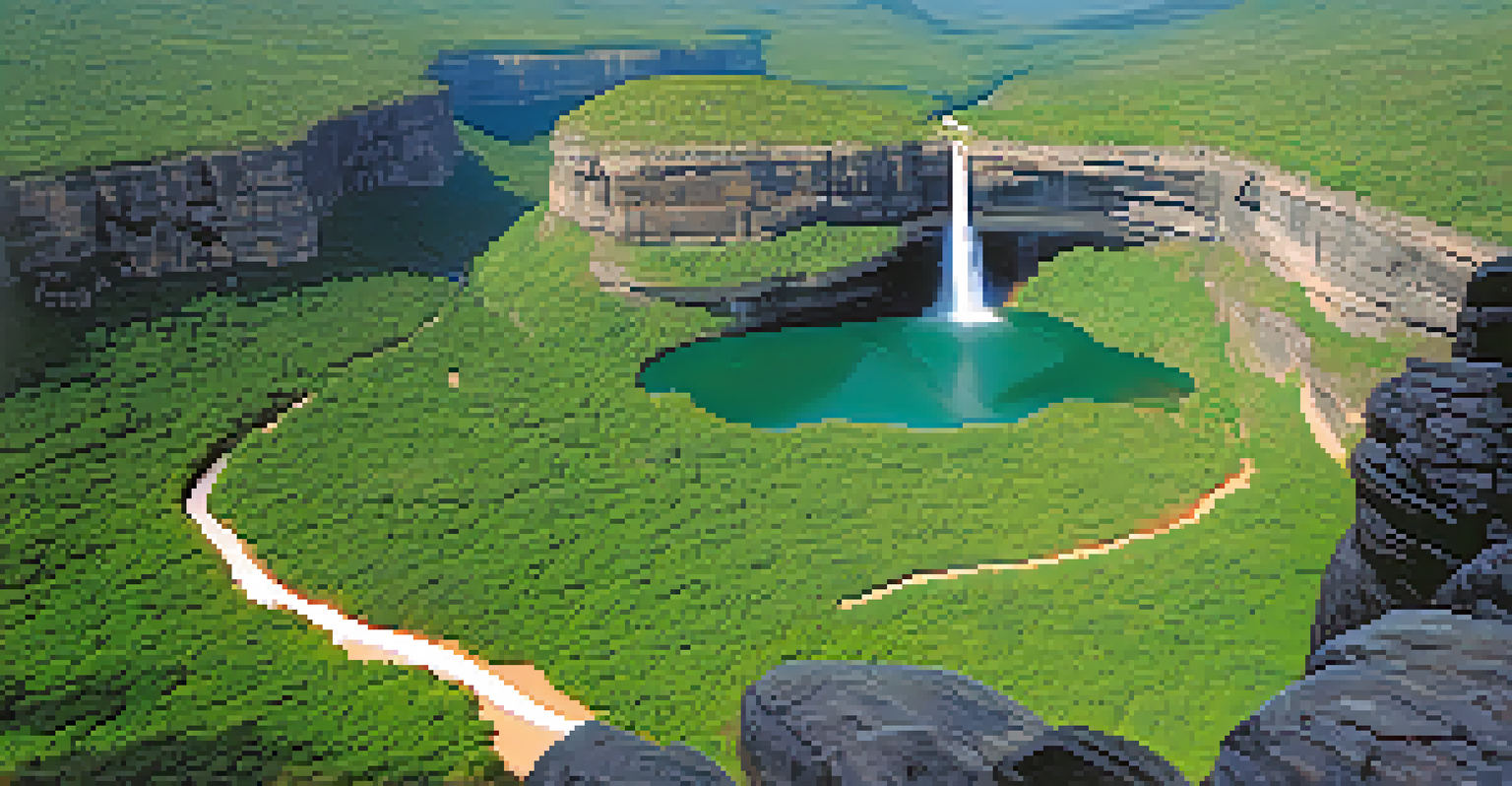 Aerial view of Chapada Diamantina National Park, highlighting waterfalls and lush greenery.