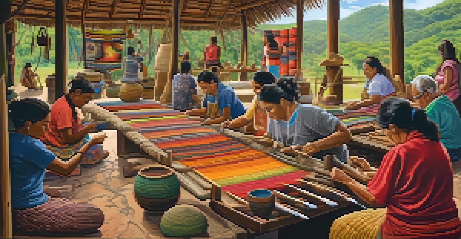 A local artisan workshop at an eco-resort, featuring traditional Brazilian crafts and artisans at work, with guests participating.