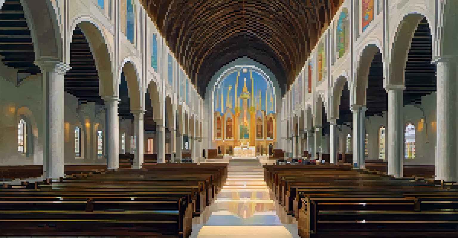 The interior of the Basilica of the National Shrine of Our Lady of Aparecida, featuring high ceilings and stained glass windows.