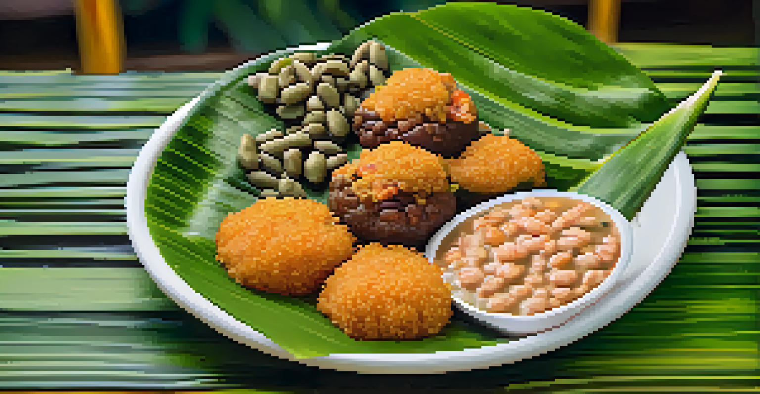 A plate of acarajé, a traditional Bahian dish, with shrimp and garnishes displayed on a banana leaf.