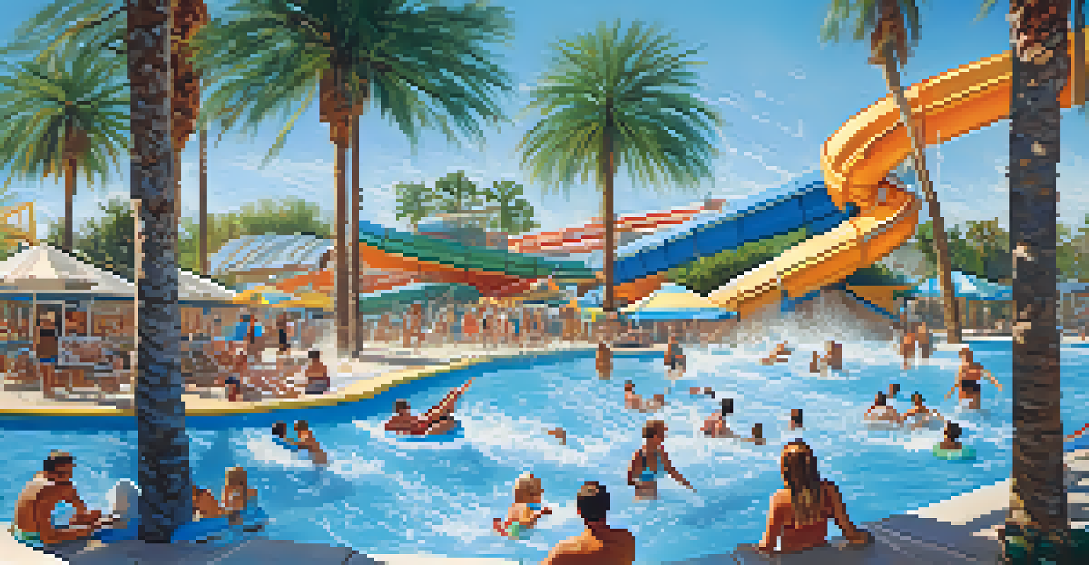 Families enjoying water slides and wave pools at Wet'n Wild water park.