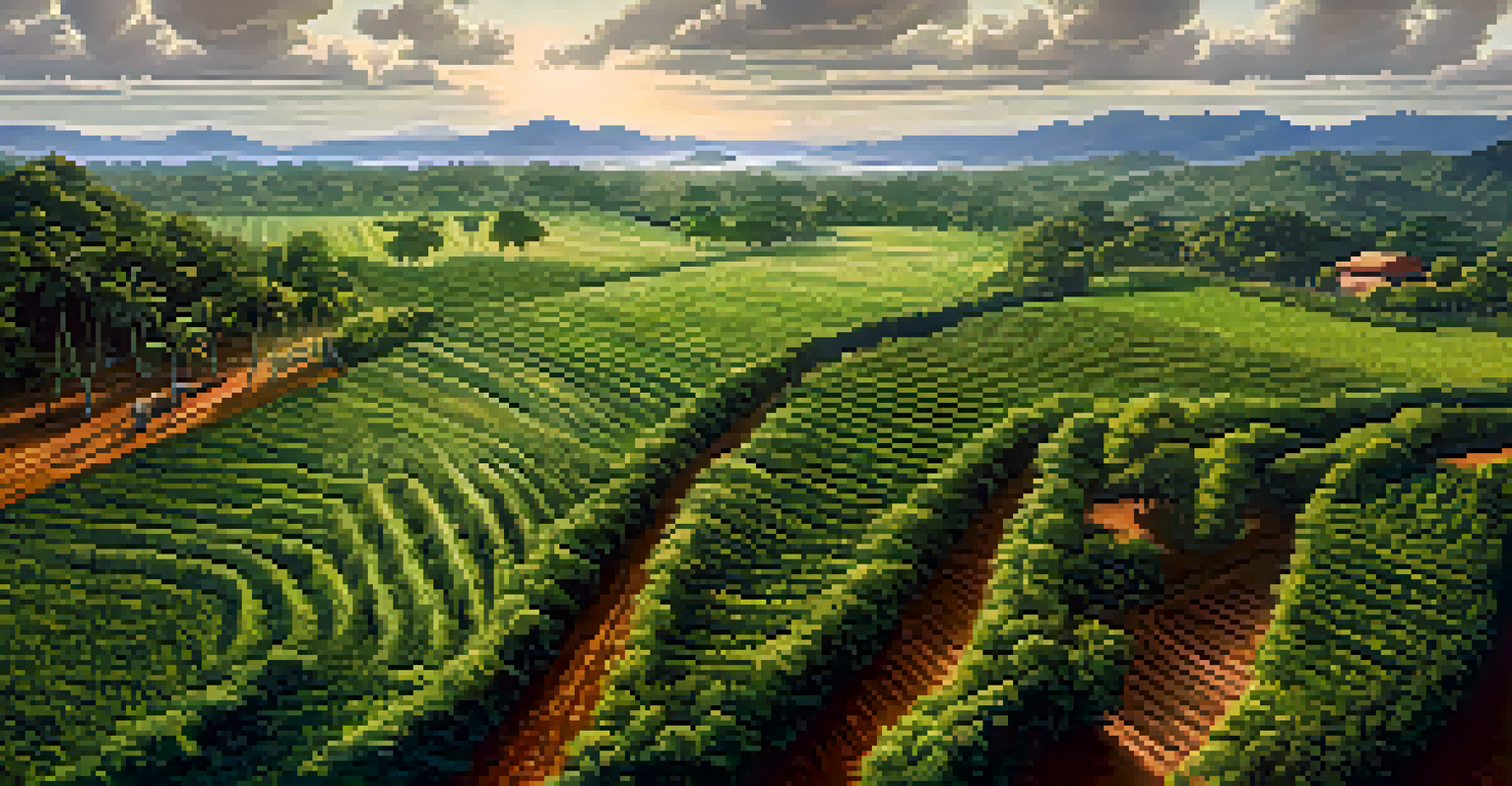 Aerial view of a Brazilian agroforestry landscape with fruit and nut trees among traditional crops, showcasing a diverse ecosystem.